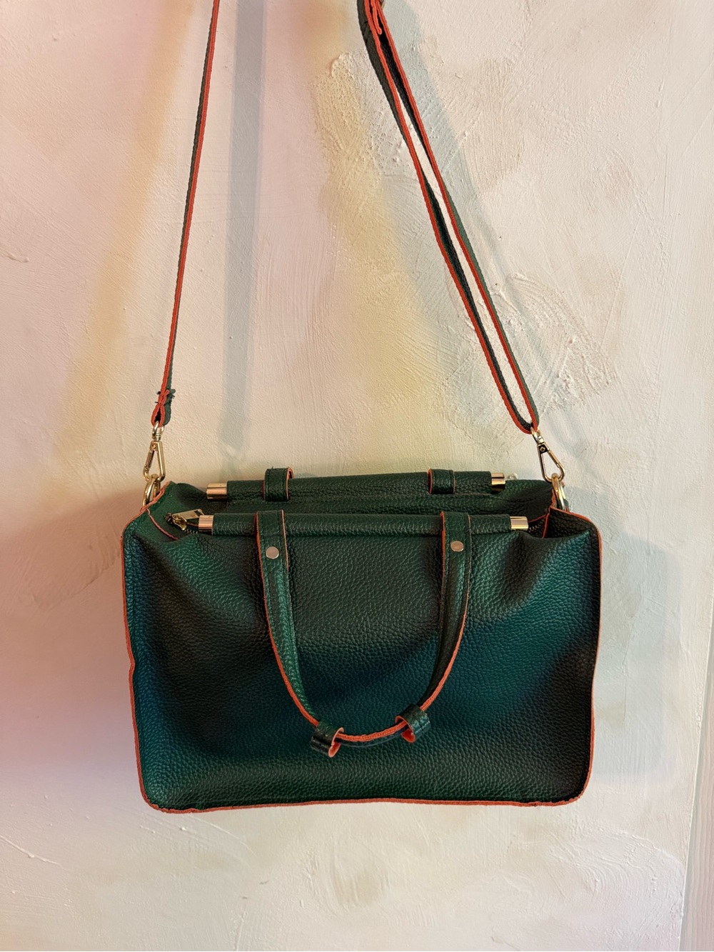 Mellow World | Green Vegan Leather | Tote | Orange Trim